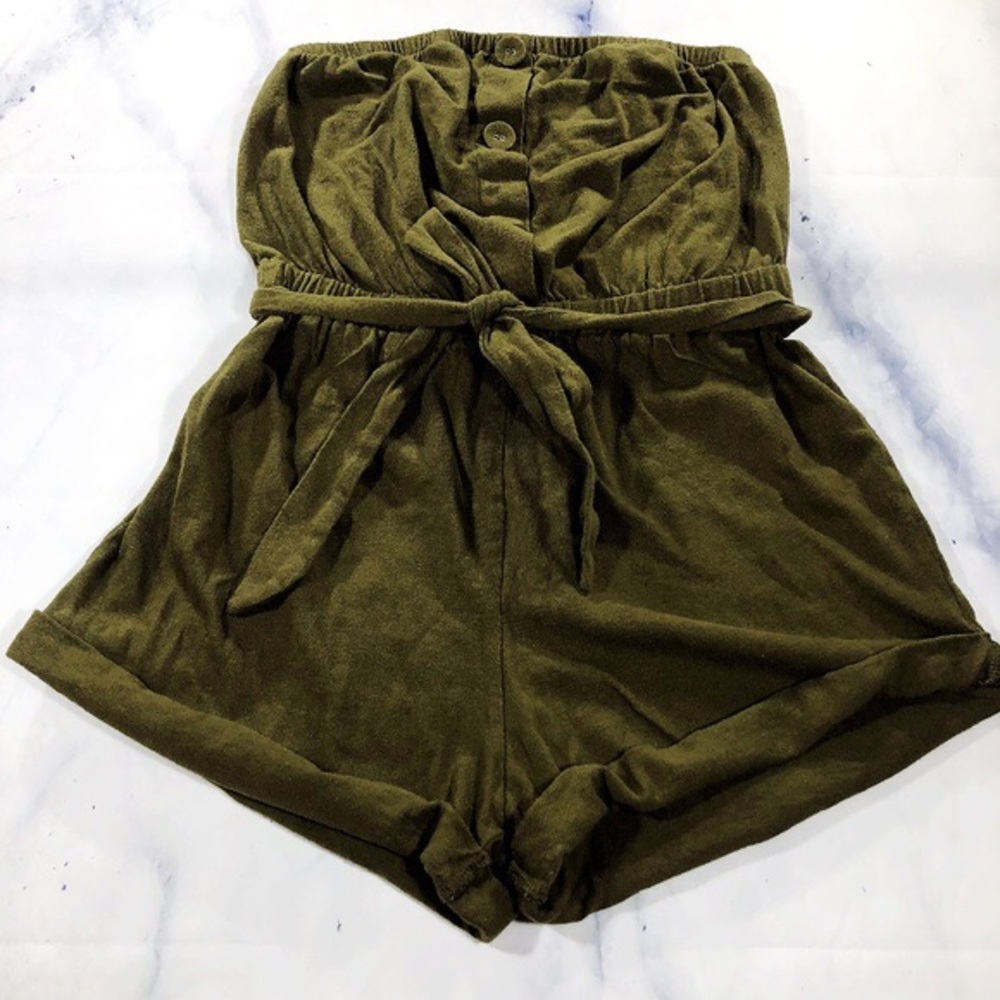 Strapless olive green romper